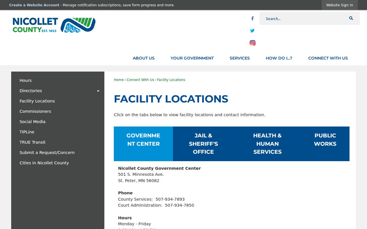 Nicollet County courthouse and jail locations for warrant records visits