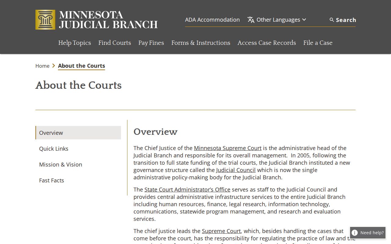 Minnesota three-level court structure used for Nicollet County warrant records questions