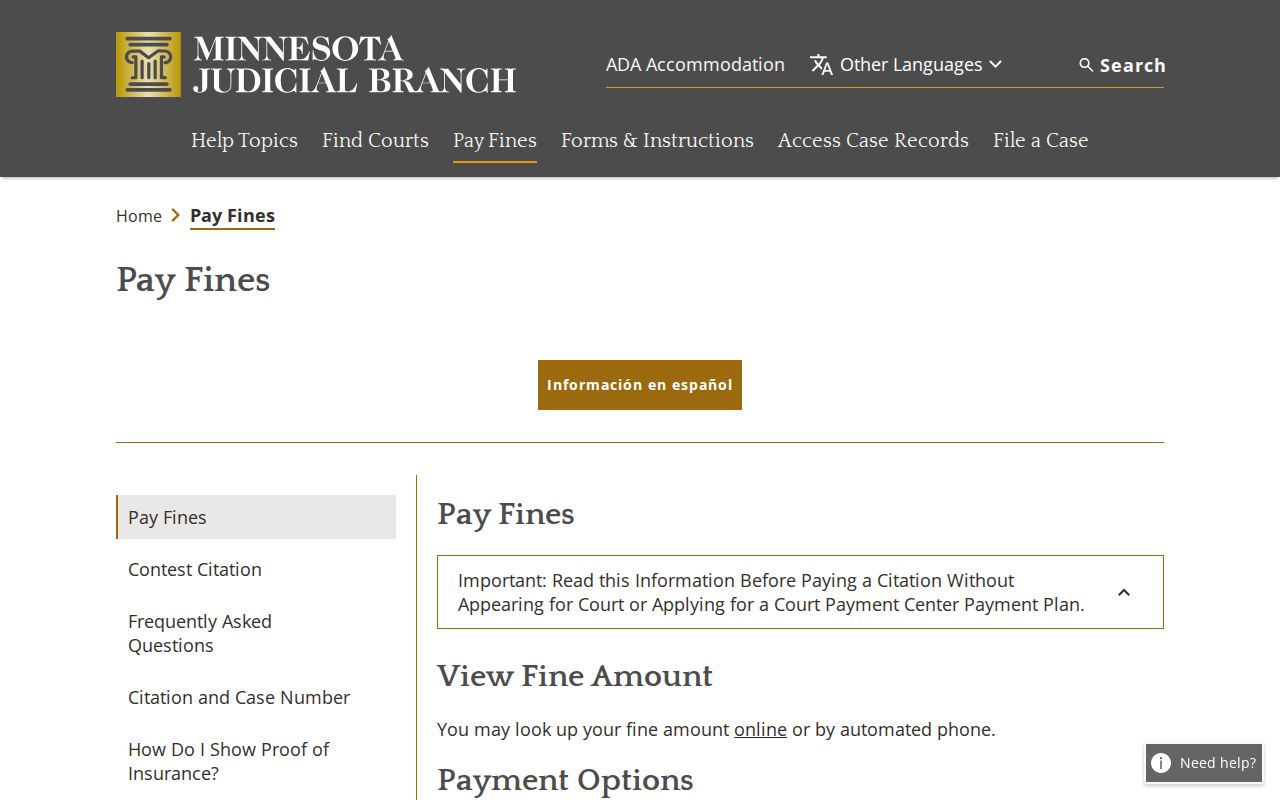 Minnesota citation payment and failure-to-appear warnings for Nicollet County traffic warrants