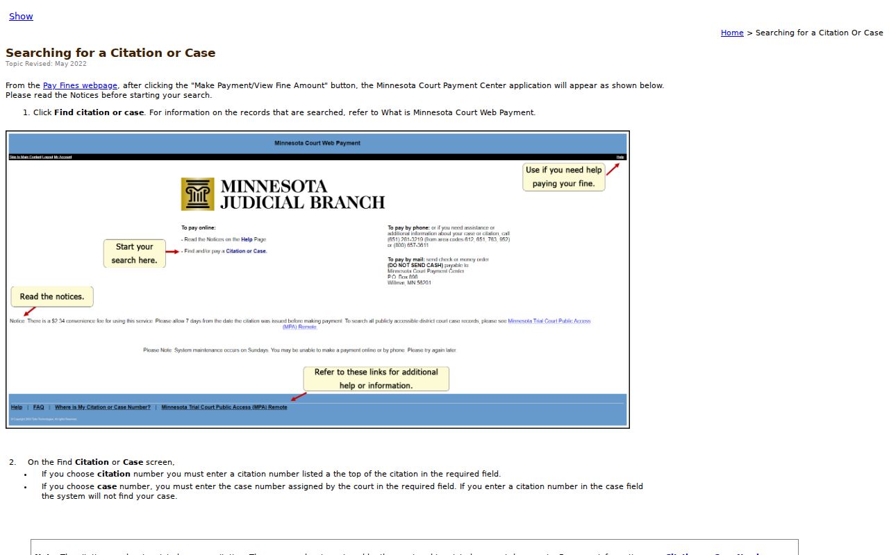 Minnesota citation and case number search fields for Nicollet County traffic warrant records