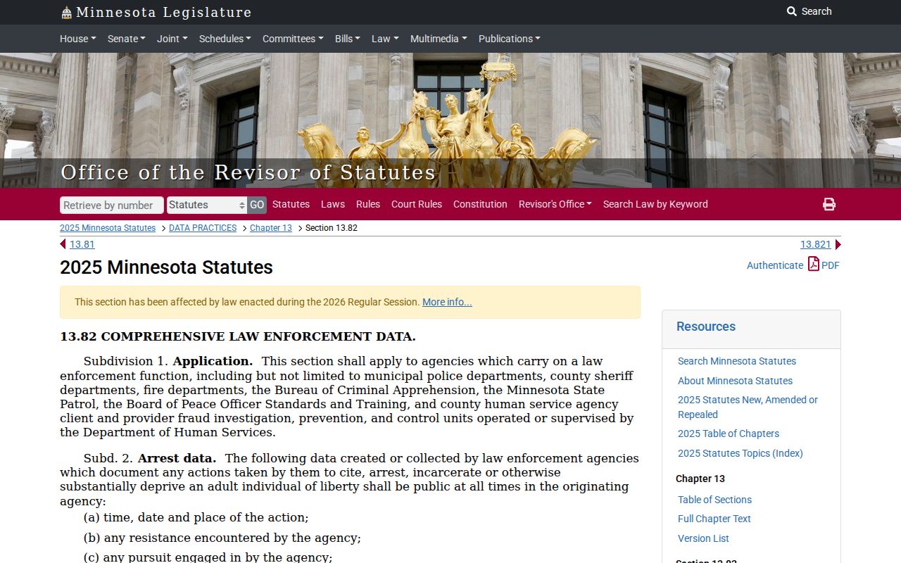 Minnesota statute on confidential arrest-warrant index data for Nicollet County warrant records