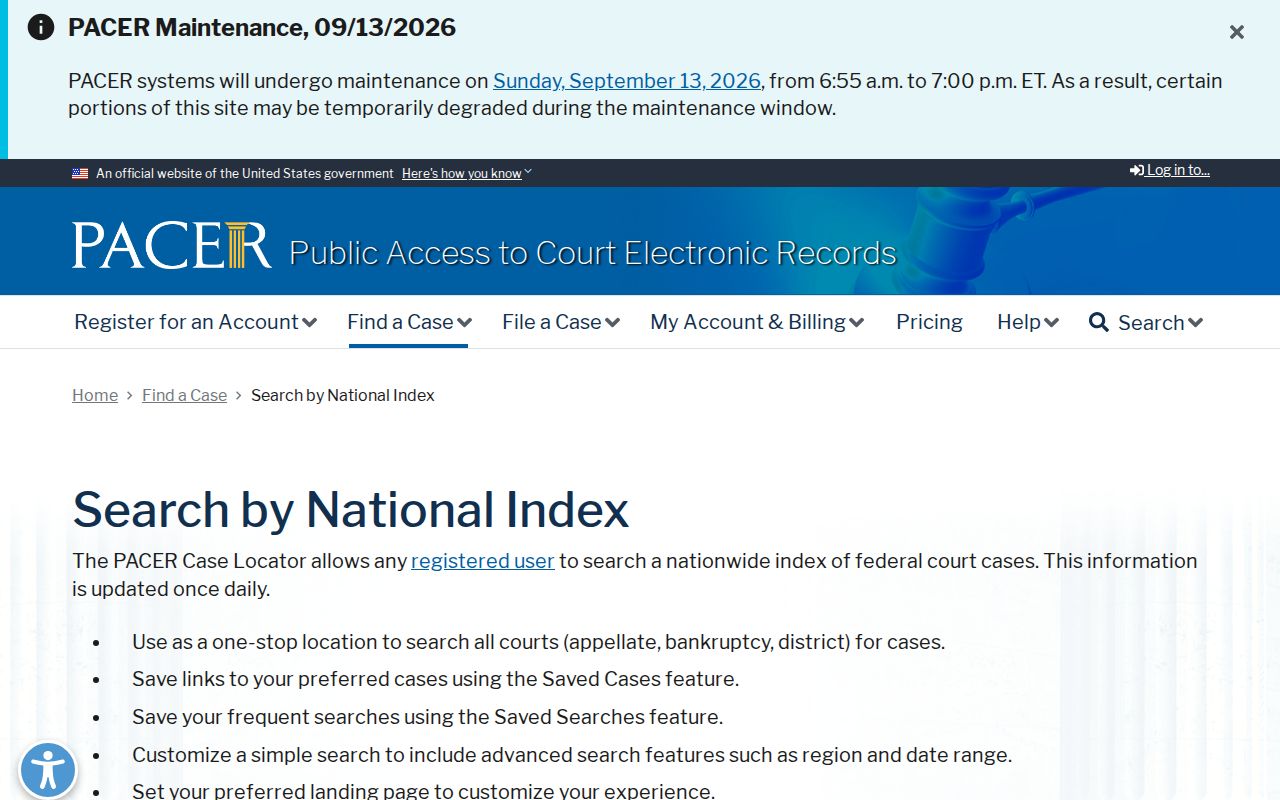 Federal case locator page for warrants outside Nicollet County arrest warrant records
