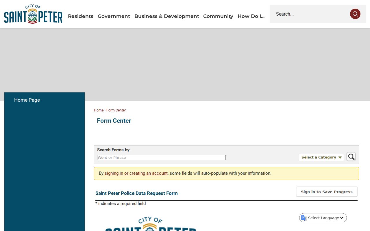 St. Peter police data request form fields for city warrant records questions