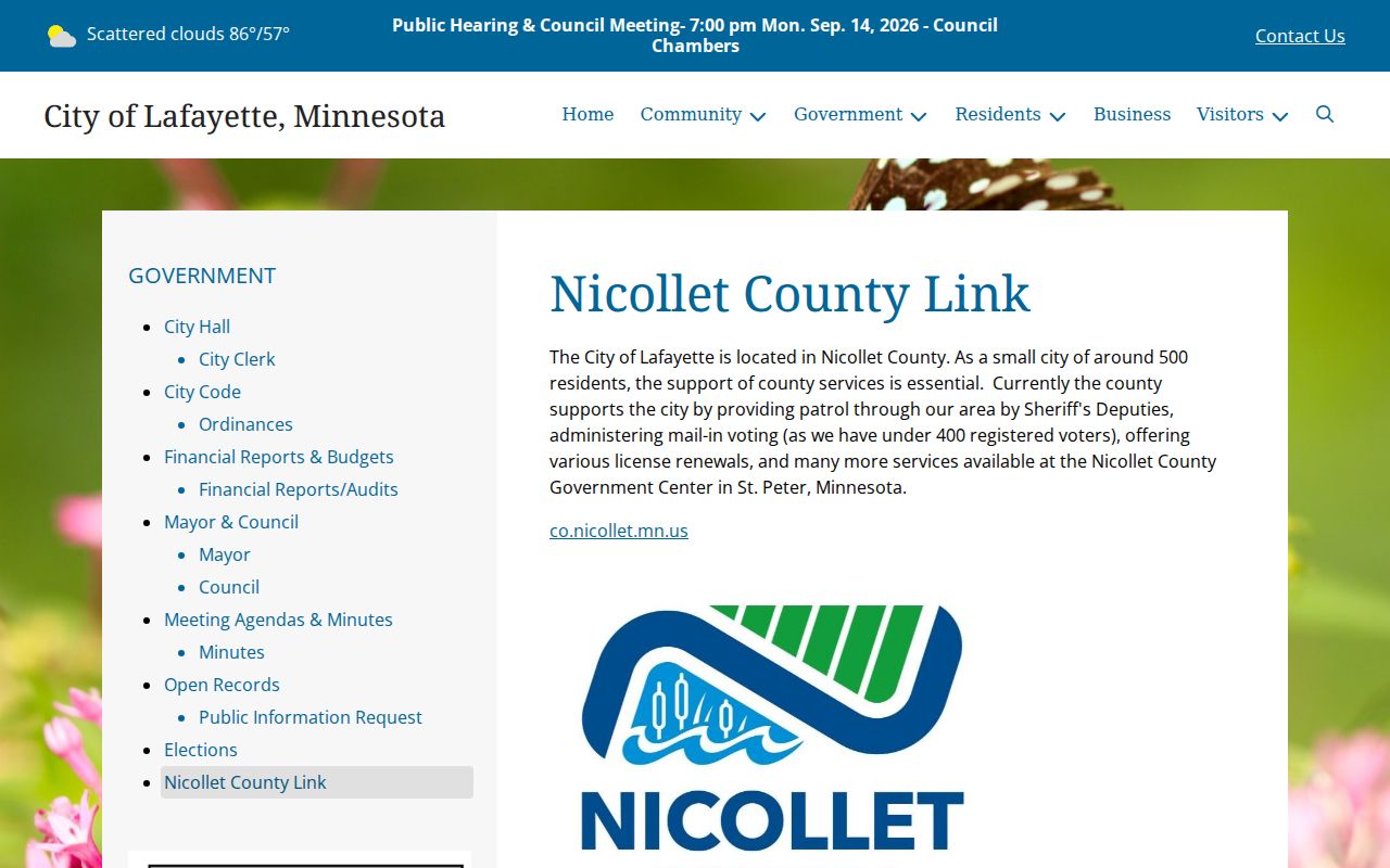 Lafayette county services page routing Lafayette warrant records to the sheriff and court